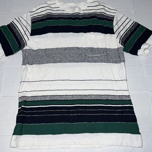 Japanese JOURNAL STANDARD Striped Pocket Shirt Men’s Sz Medium White Black Green